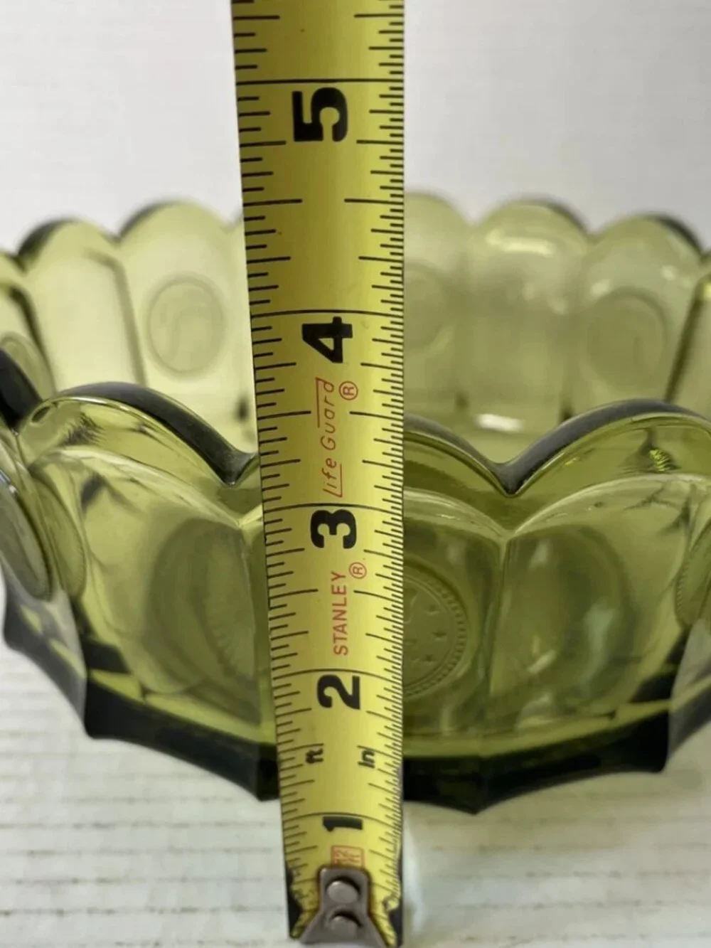Vintage Fostoria Coin Glass Olive Green Large Bowl 7.25”